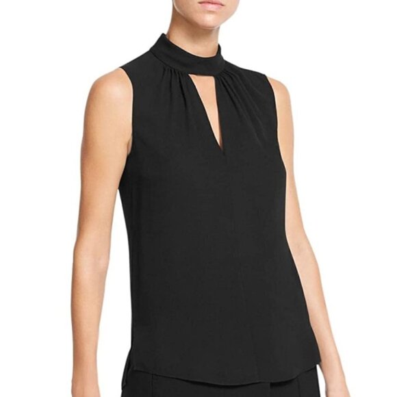 Theory Silk Georgette Banded-Neck Sleeveless High-Low Top, Black - Picture 1 of 2